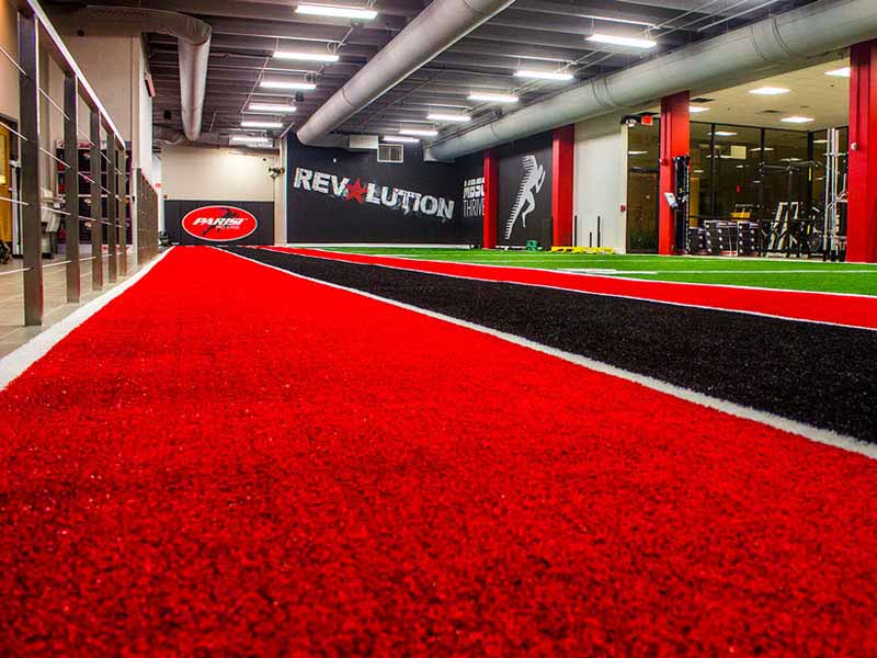 Red and black SpeedTurf installation for Parisi Speed Performance School