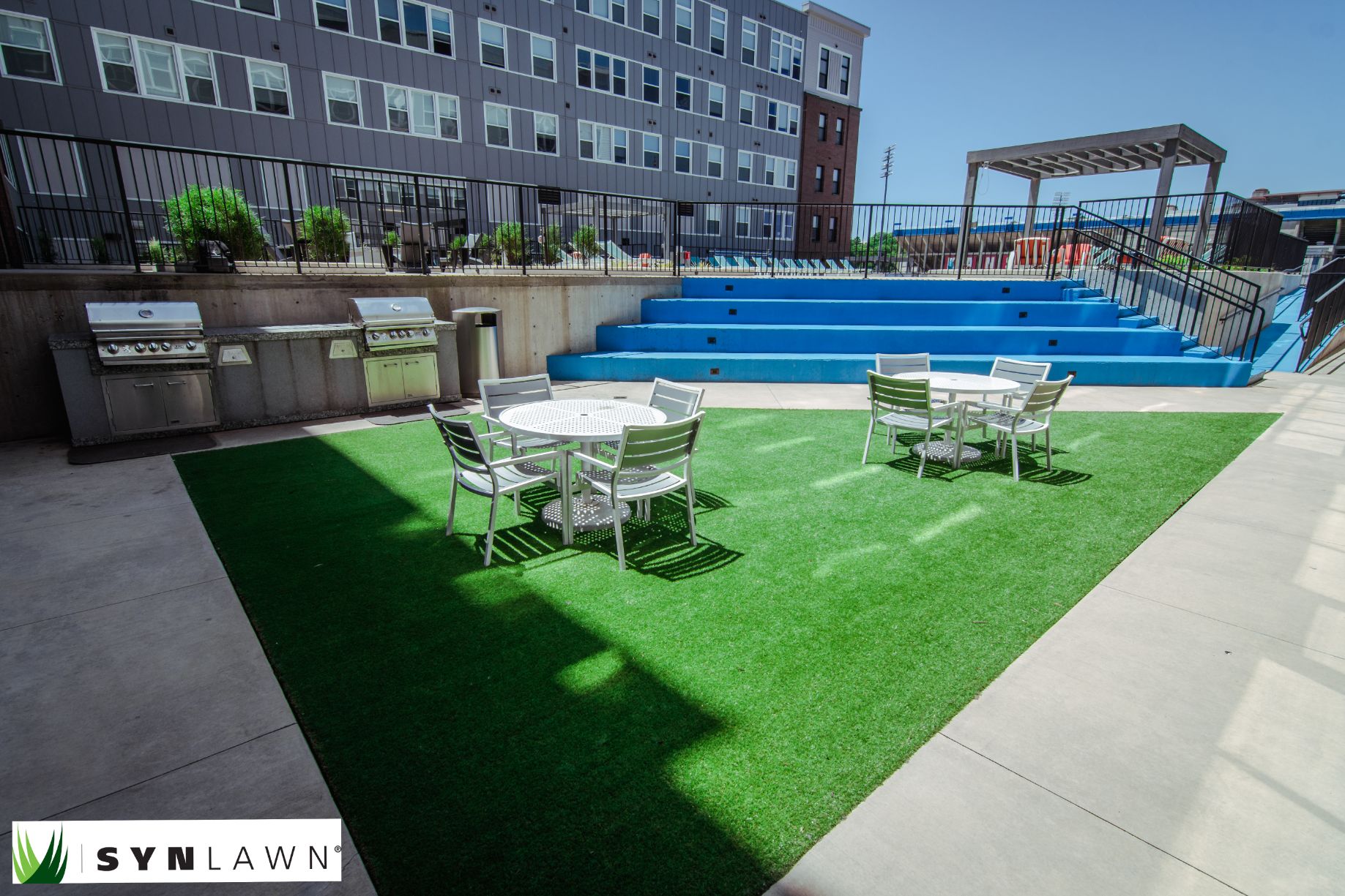 Commercial artificial grass apartment complex