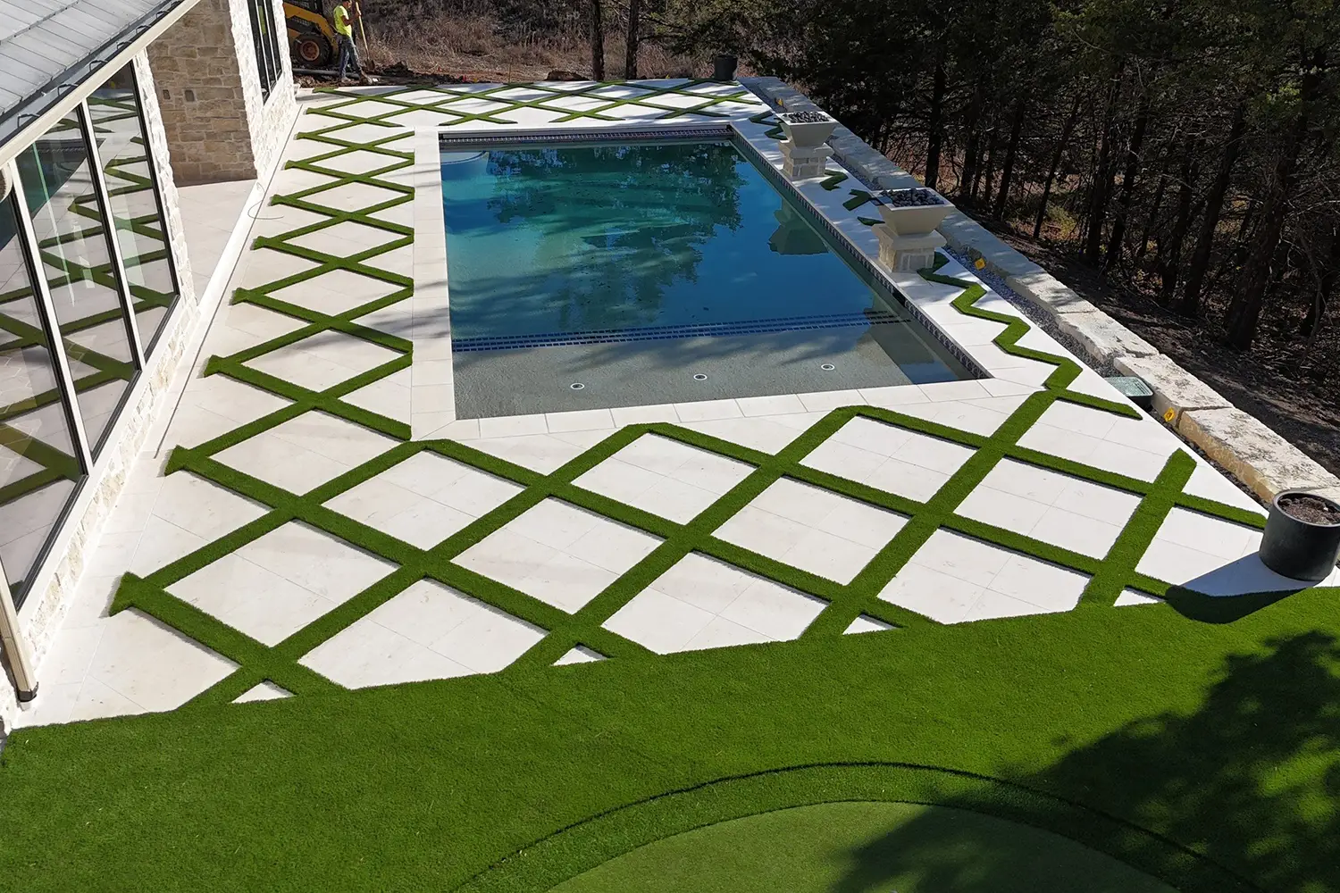 backyard pool area turf installed by SYNLawn Kansas City